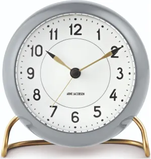 Arne Jacobsen Station Table Clock With Alarm Grey And White, 12cm