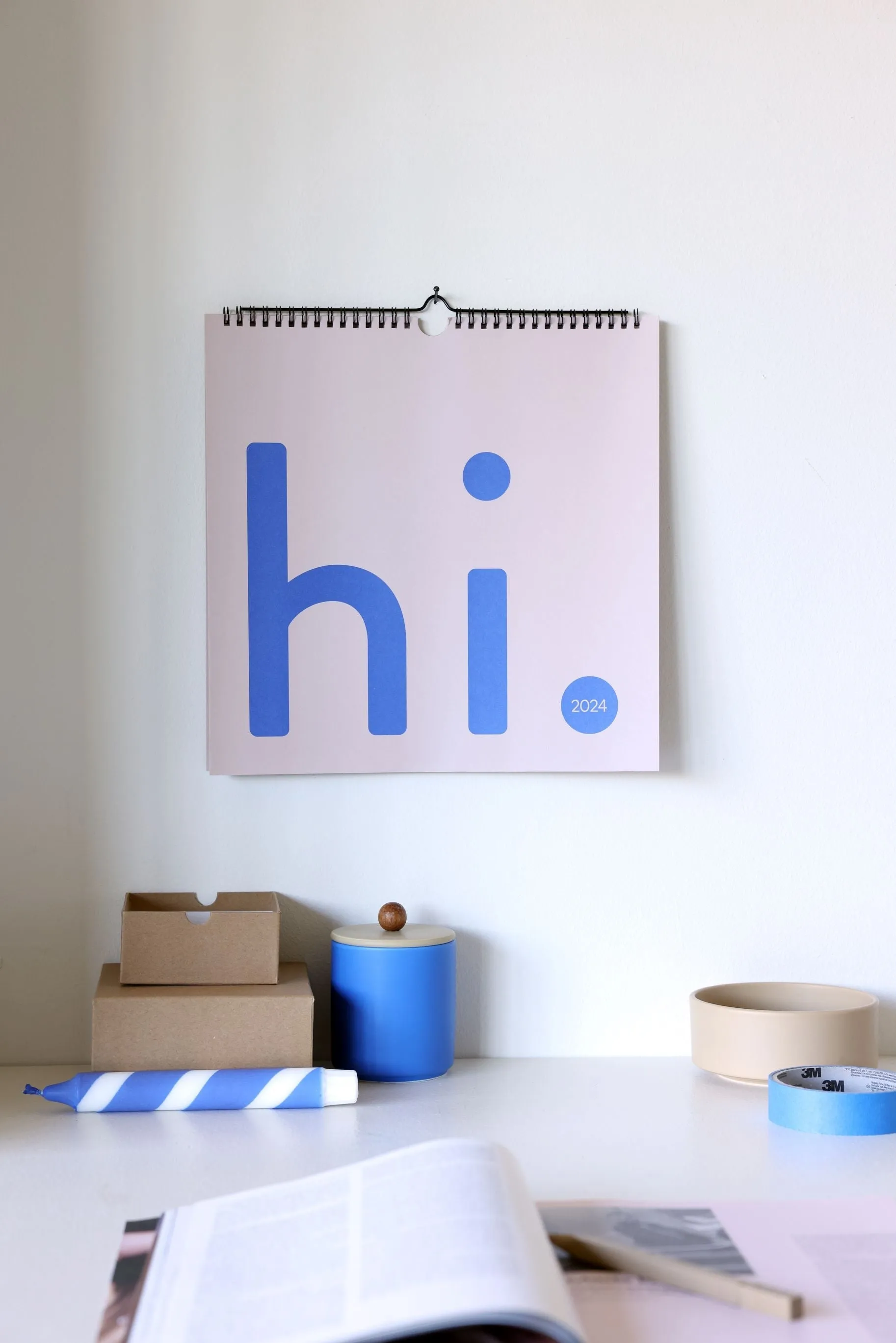 Design Letters Wall Calendar 2024, Beige/Cobalt Blue