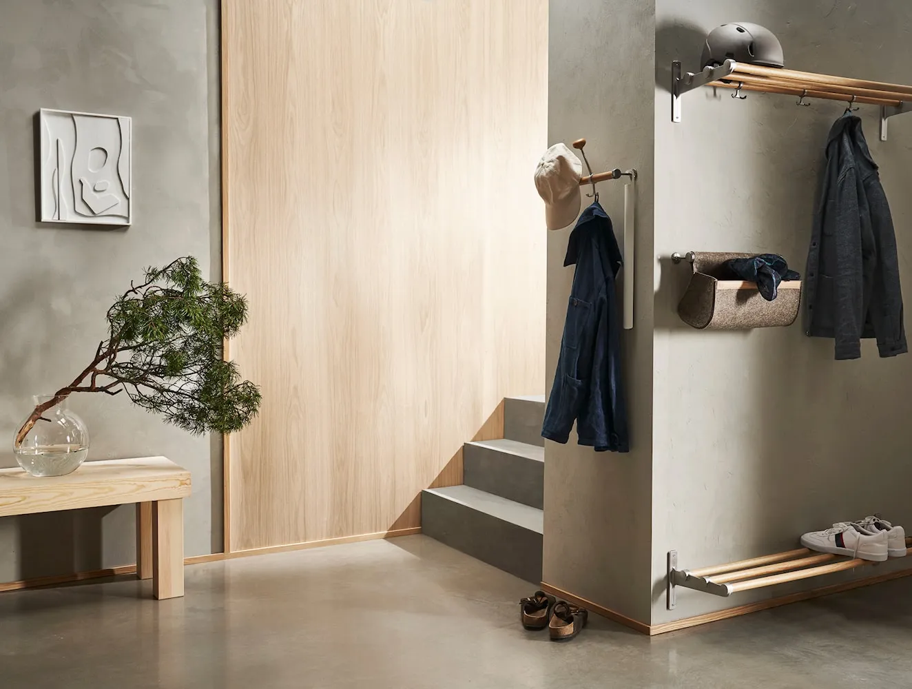 Essem Design Nostalgi Hat Shelf/Shoe Rack Oak/Aluminium, White