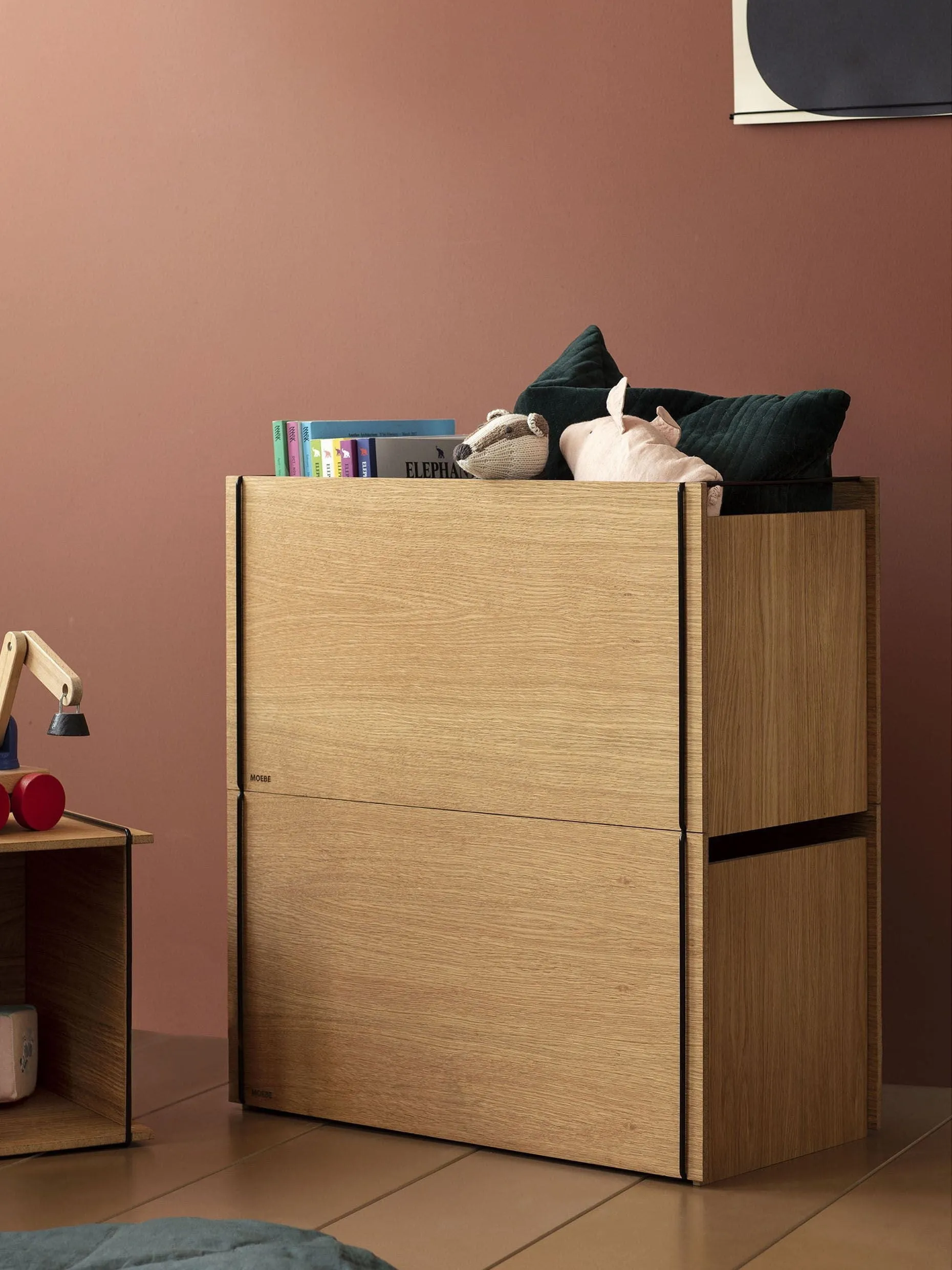 Moebe Storage Box, Oak/Black