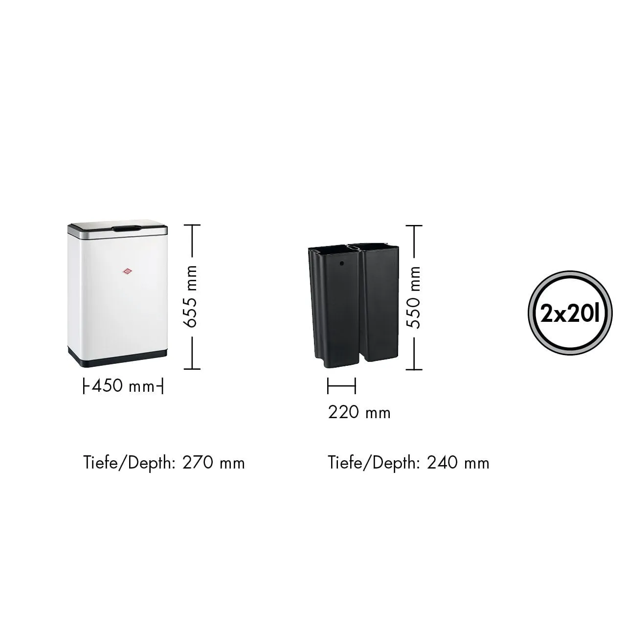 Wesco I.Master Double With Sensor 2x20 Litres, Black Matt